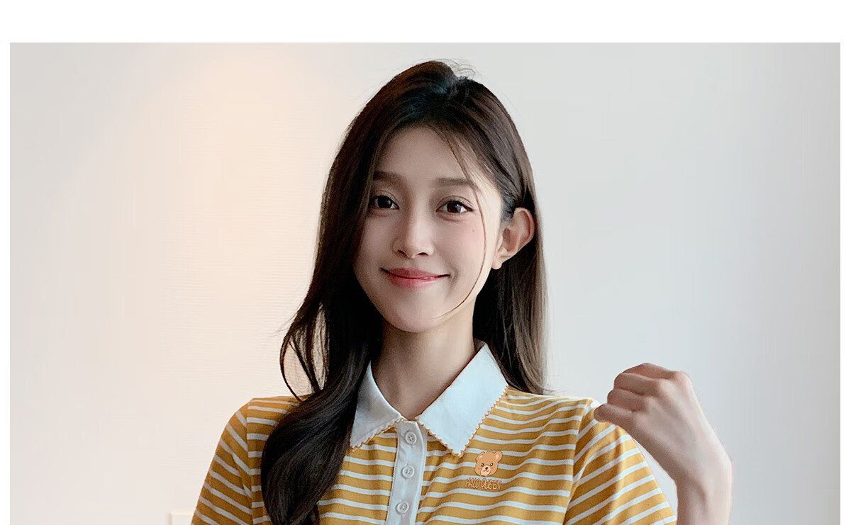 Halo Queen Women's Summer Polo Collar Short Sleeve T-Shirt, Casual Loose Versatile Collared Striped Top H143T1597 25