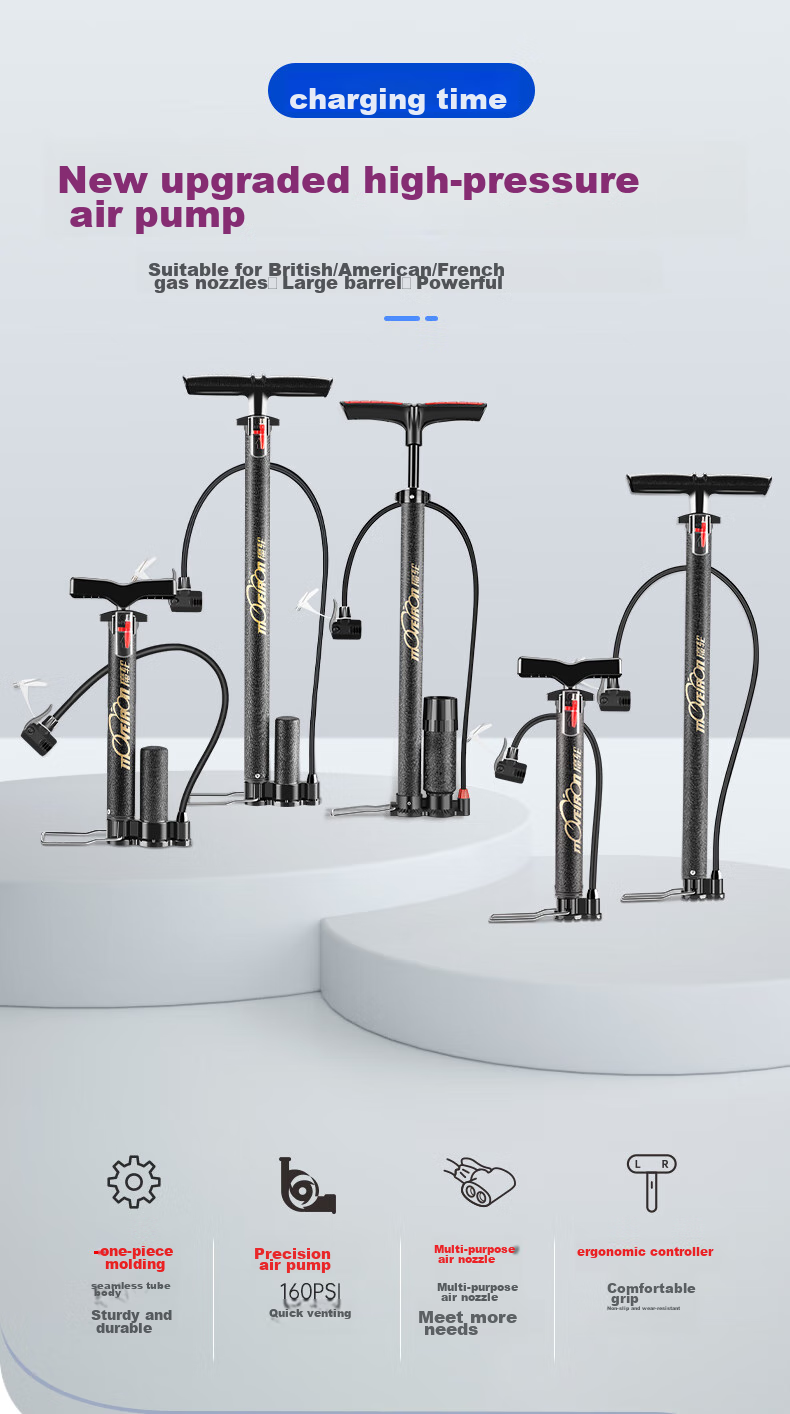 Move Iron, Bicycle Pump, Multi-Functional for Home Use, Suitable for Basketball, Mountain And Road Bikes, Electric Motorcycles, Built-In High Pressure Long Versio 1