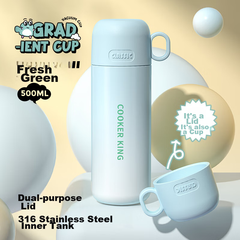Chuidahuang Insulated Mug, Stylish Large Capacity, 316 Stainless Steel Vacuum Insulation, Portable Water Bottle for Female Students, Green, 500ml