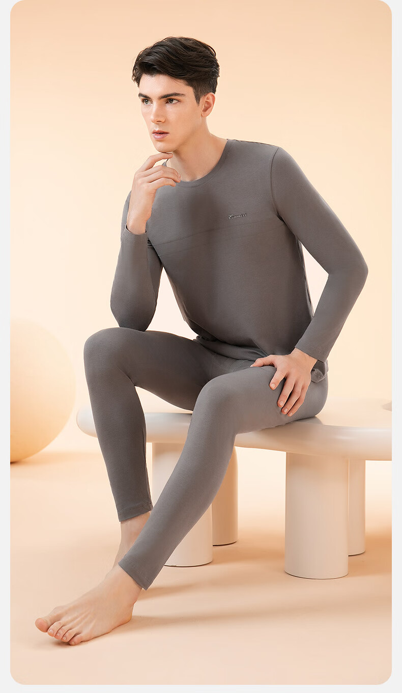 Fenteng Men's Thermal Underwear Autumn Winter Lightweight Stretch Basic Set Top and Bottom 5