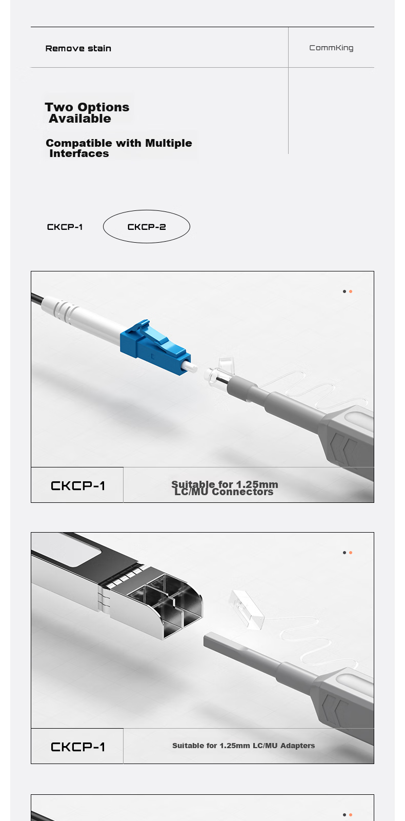 CommKing Fiber Optic Cleaning Pen, Fiber Optic End Face Cleaning Flange Adapter, Optical Module Cleaner, 1.25mm for LC/MU Interface, CKCP-1 9