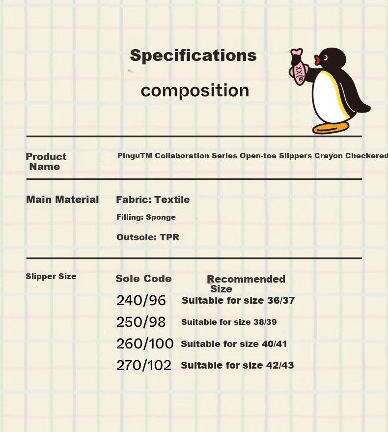 TBH Pingu Series Indoor Home Slippers for Men And Women, Suitable for Outdoor Wear, Summer Sandals, Crayon Pattern, Size 42-43 11