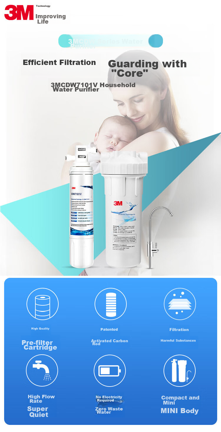 3M Water Purifier, Household Water Filtration System, Original Replacement Filter Cartridge, CDW7101V-C Filter Element 1