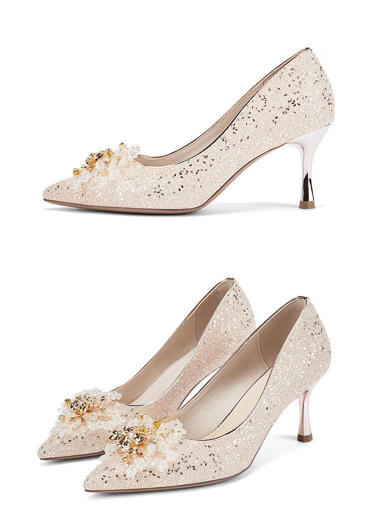 DAPHNE Simple Versatile Pointed High Heels for Women, French-Style Pumps, Elegant Non-Fatiguing Wedding Shoes, Silver, Size 38 12