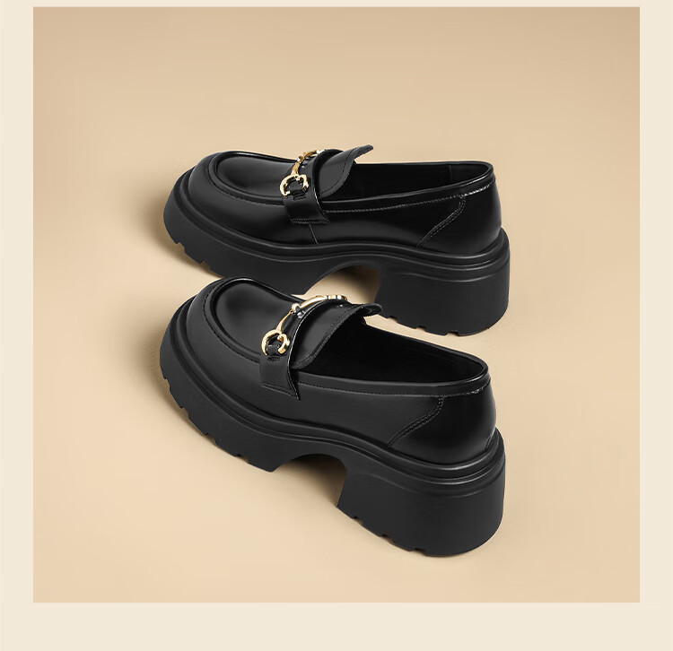 ZHR Women's Loafers, Versatile And Lightweight, College-Style Flats, Spring And Autumn Fashion Thick-Soled Women's Shoes, AH555, Black, Size 36 12