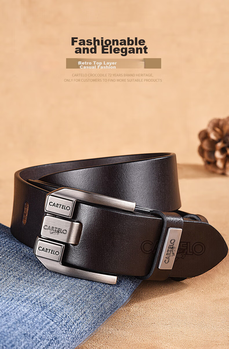 CARTELO Men's Top-Grain Leather Belt, Business Casual Pin Buckle Trouser Belt, Gift for Boyfriend, Husband, Or Father 3