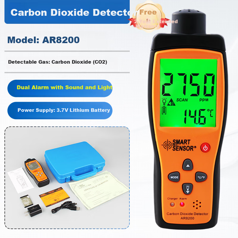Xima AR8200 Carbon Dioxide Detector, CO2 Alarm, Handheld Gas Detector, Sound And Light Alarm