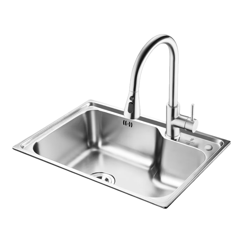 OULIN Kitchen Sink, Large Single Basin Vegetable Washing Sink, Integrated Basin JC Series, 304 Stainless Steel Dishwashing Sink, Uncoated, 656