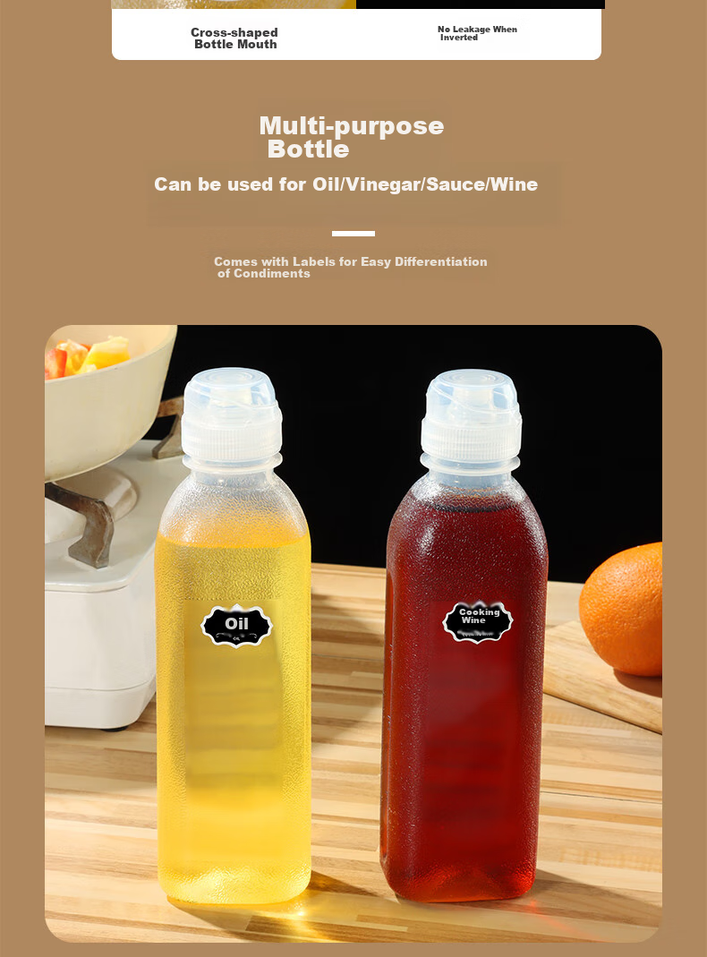 BJ Jiao Oil Bottle, 500ml*4 Pack, Squeeze Sauce Bottle, Vinegar Bottle, Soy Sauce Bottle, Oil Sprayer, Condiment Storage Squeeze Bottle 7