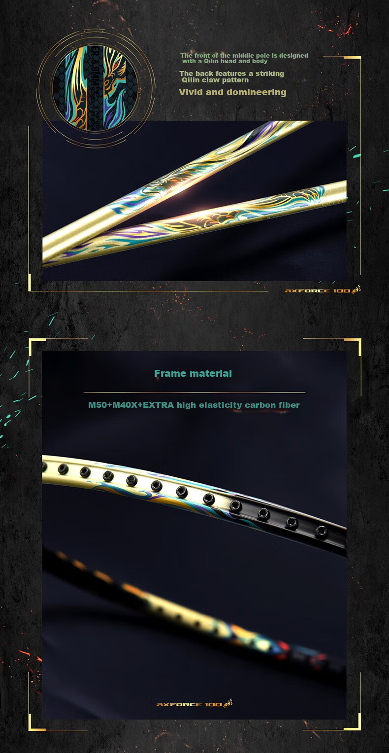 Li-Ning Badminton Racket Thunder 100 Offensive Type Qilin Single Racket, Full Carbon Professional-Grade Badminton Racket, 3U Unstrung Racket 5