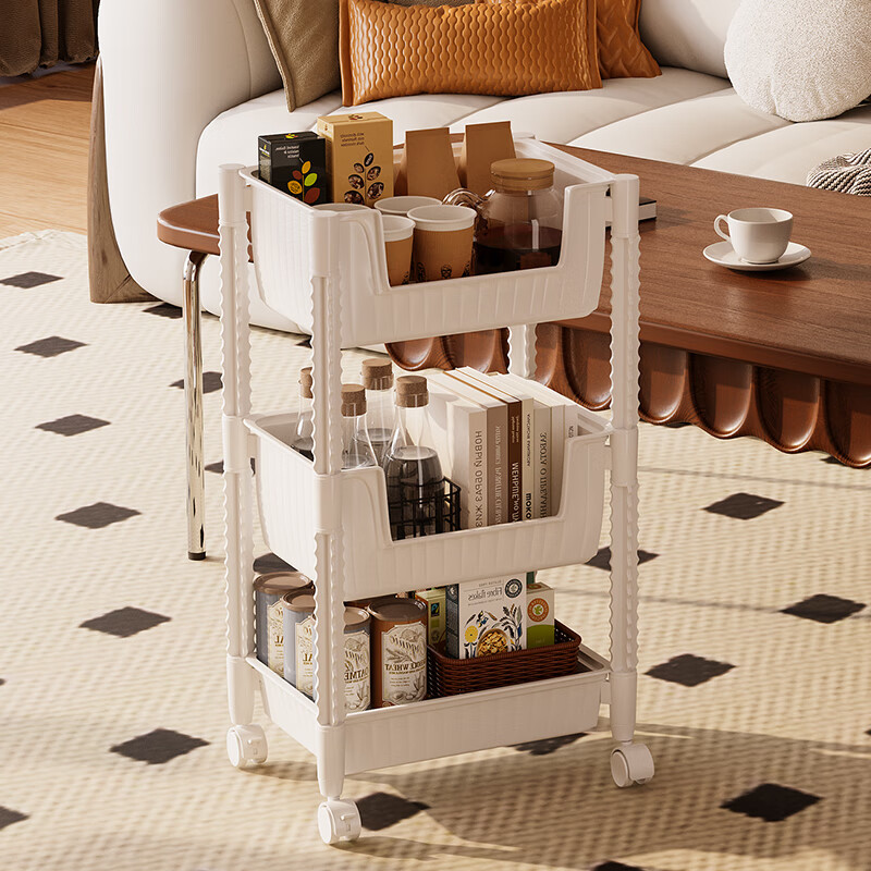 QIAONAMEI Cart Storage Rack, Floor-Standing Bathroom Movable Storage Shelf, Snack Multi-Functional Storage Rack, QNM1240-3
