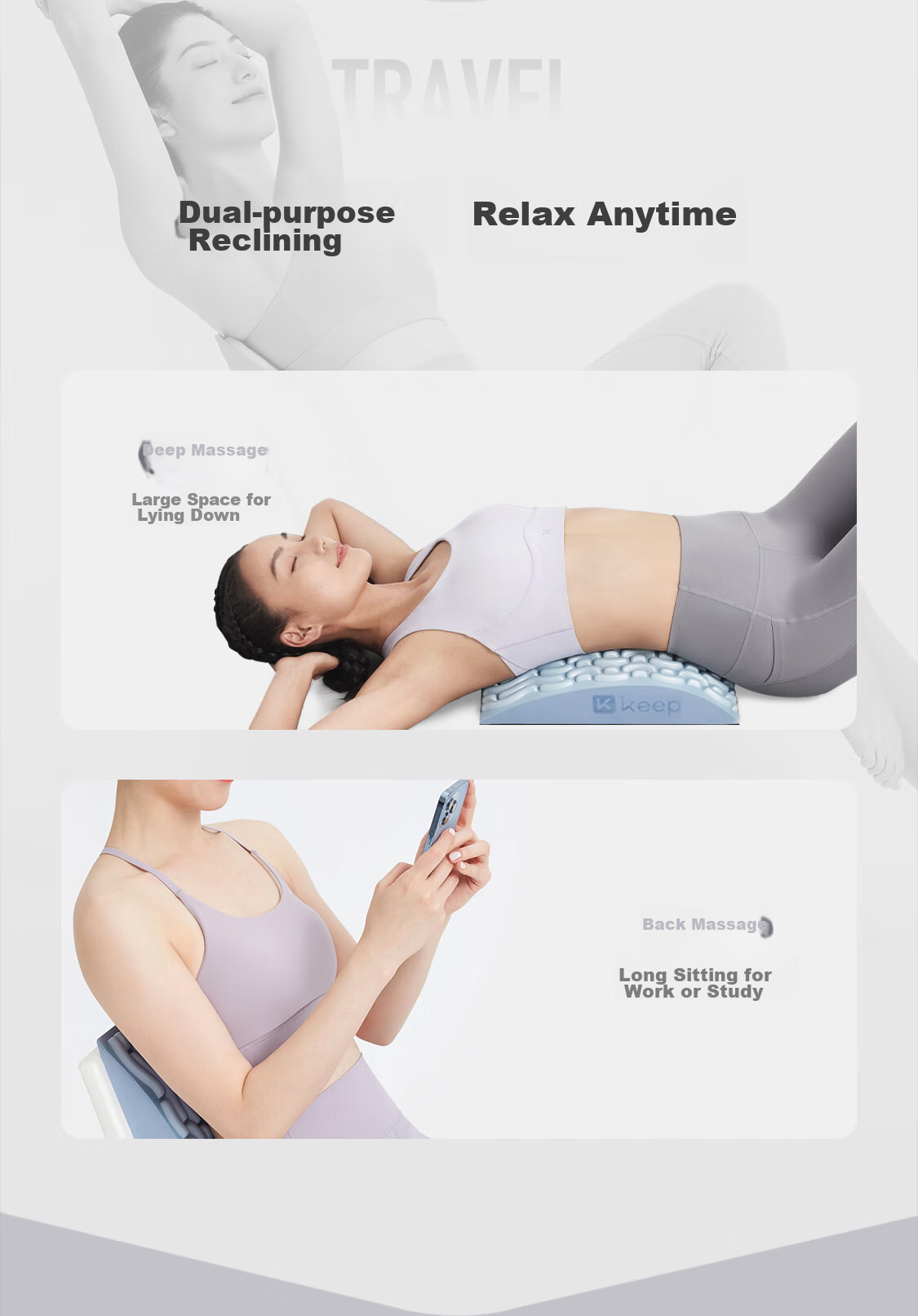 Keep Lumbar Support, Waist Massager, Cervical Spine Massager, Yoga Back Opener, Waist Brace Pad, Blue 10