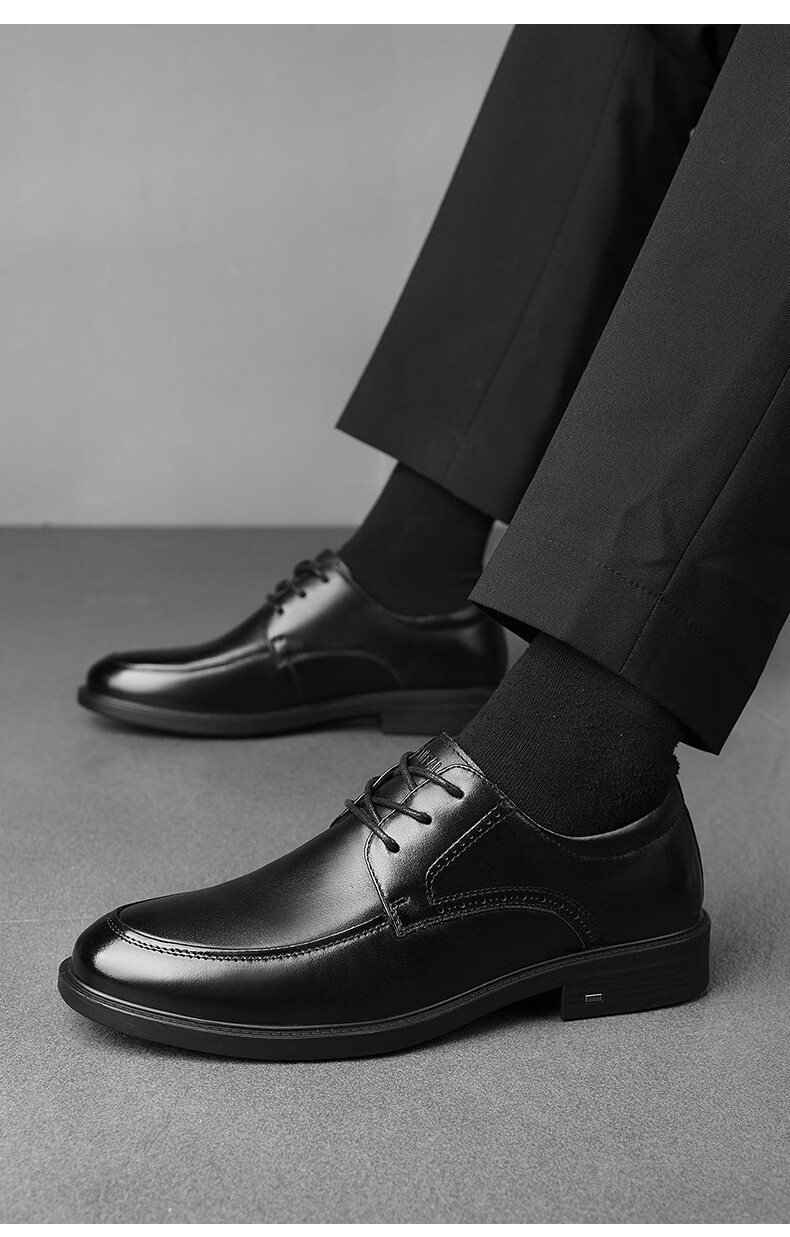 HLA Men's Leather Shoes, Top Grain Cowhide, Lace-Up Formal Business Casual Shoes for Men, T269 Black Size 44 10