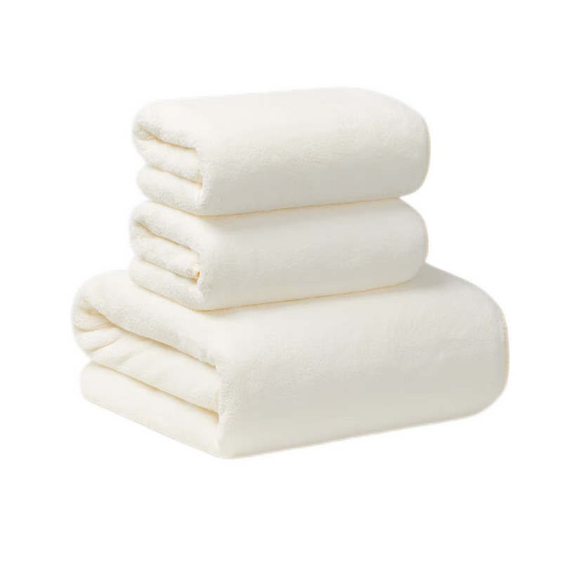 GGT Japanese Towel And Bath Towel Set of Three for Men And Women, Adult Quick-Drying Non-Shedding Absorbent Large Pure White