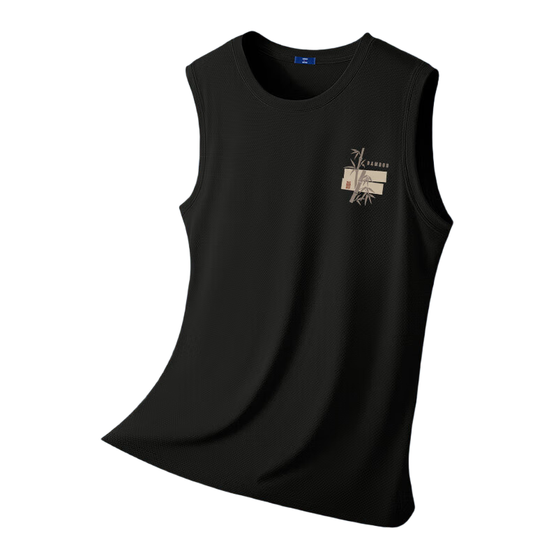 GENIOLAMODE Men's Tank Top, Summer National Trend Printed Ice Silk Cool-Feeling Quick-Dry Breathable Sleeveless American-Style Men's Top, Black, M