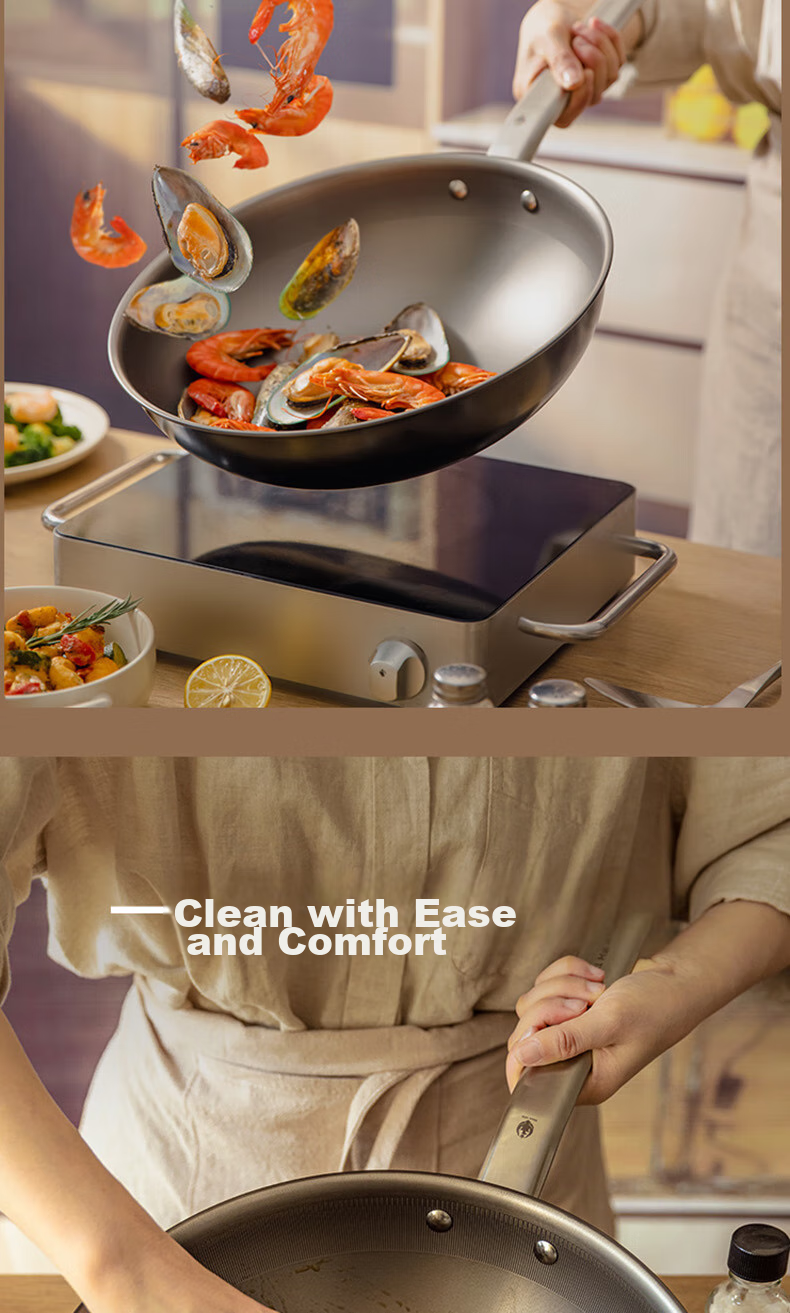 CARL MERTENS Titanium Non-Coated Non-Stick Wok 32cm for Home Use, Low Smoke, Compatible with All Stoves MTiW32 7