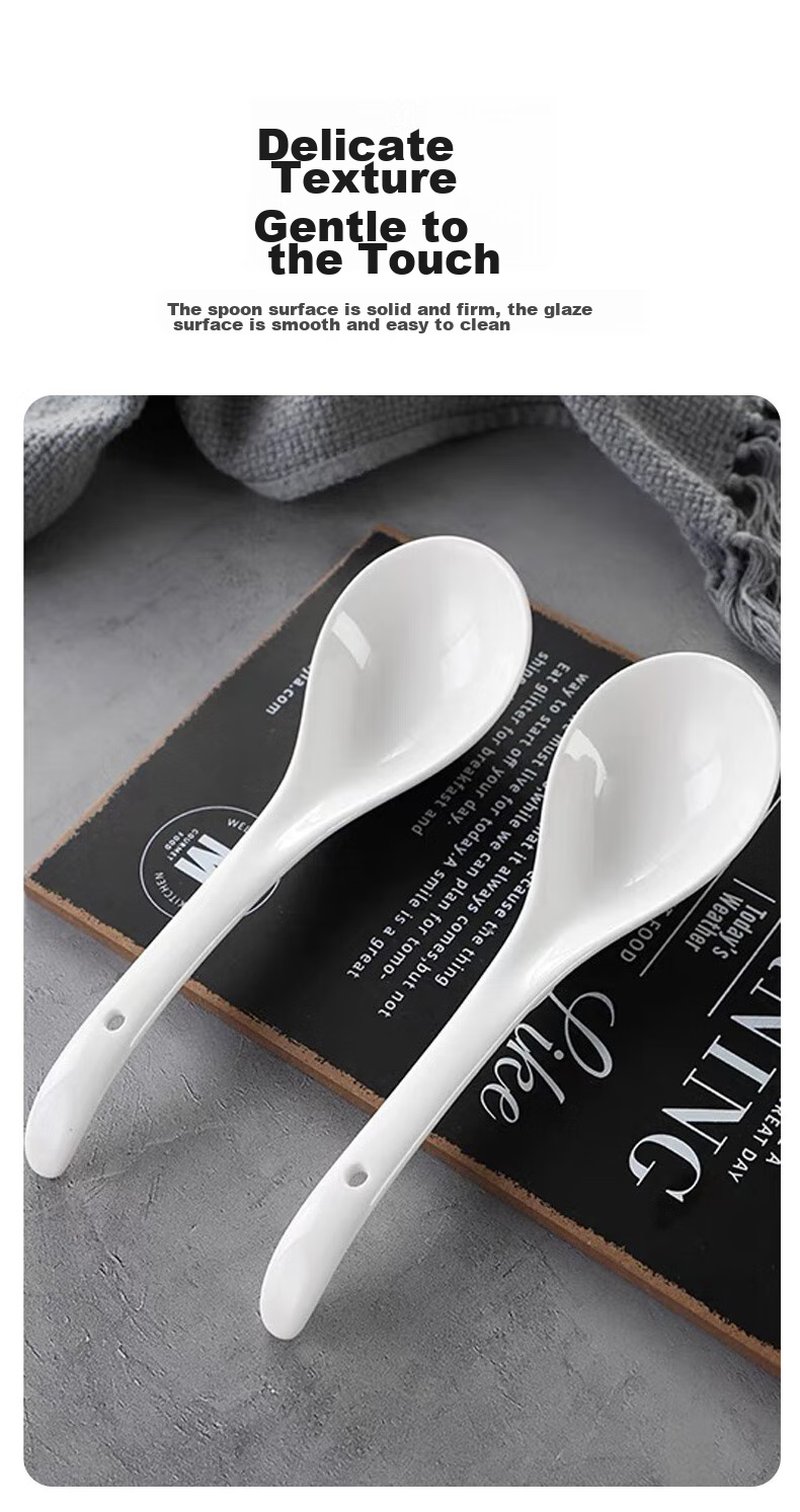 Shihua Ceramic Large Soup Ladle Rice Spoon 22.8cm, Large Serving Ladle for Soup And Porridge, Long-Handled Soup Spoon, Dining Spoo 6