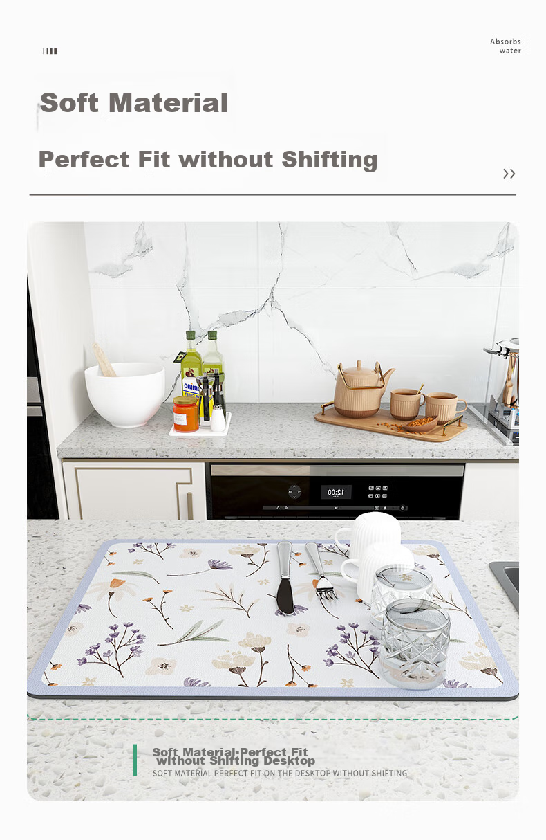 Qiqijia Kitchen Countertop Draining Mat, Table Mat, Cup And Dish Drying Pad, Tea Tray Absorbent Coaster, Washable Heat-Resistant Pad 4