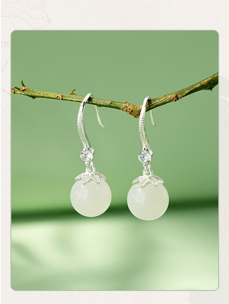 Qlady Sterling Silver Hetian Jade Earrings for Women, Elegant And High-End, New 2025 Jade Stone Earrings And Studs, Mother's Birthday Gift 11