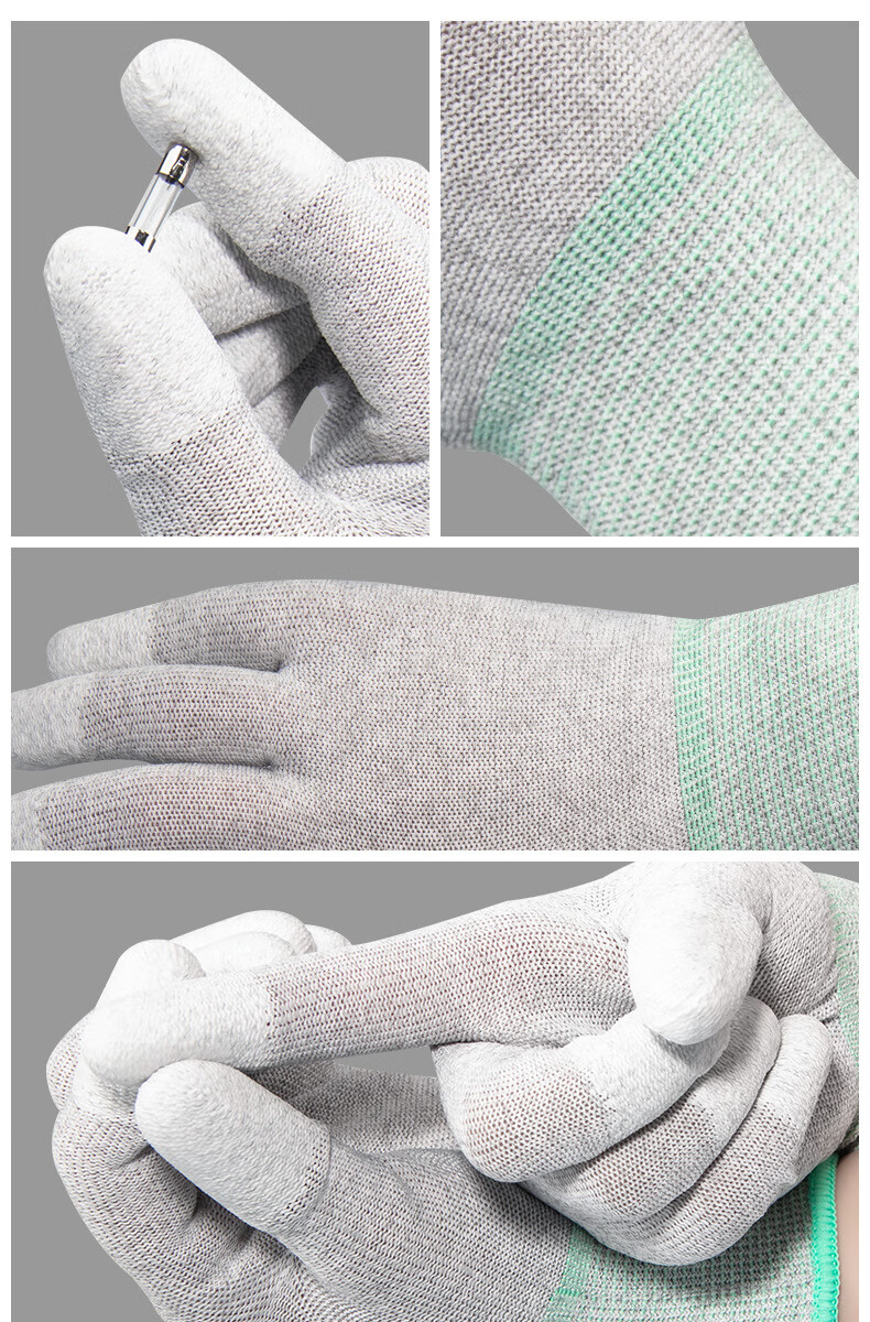 BAIGE Carbon Fiber Anti-Static Gloves 10 Pairs PU Coated Finger Nylon Thin L Size 7