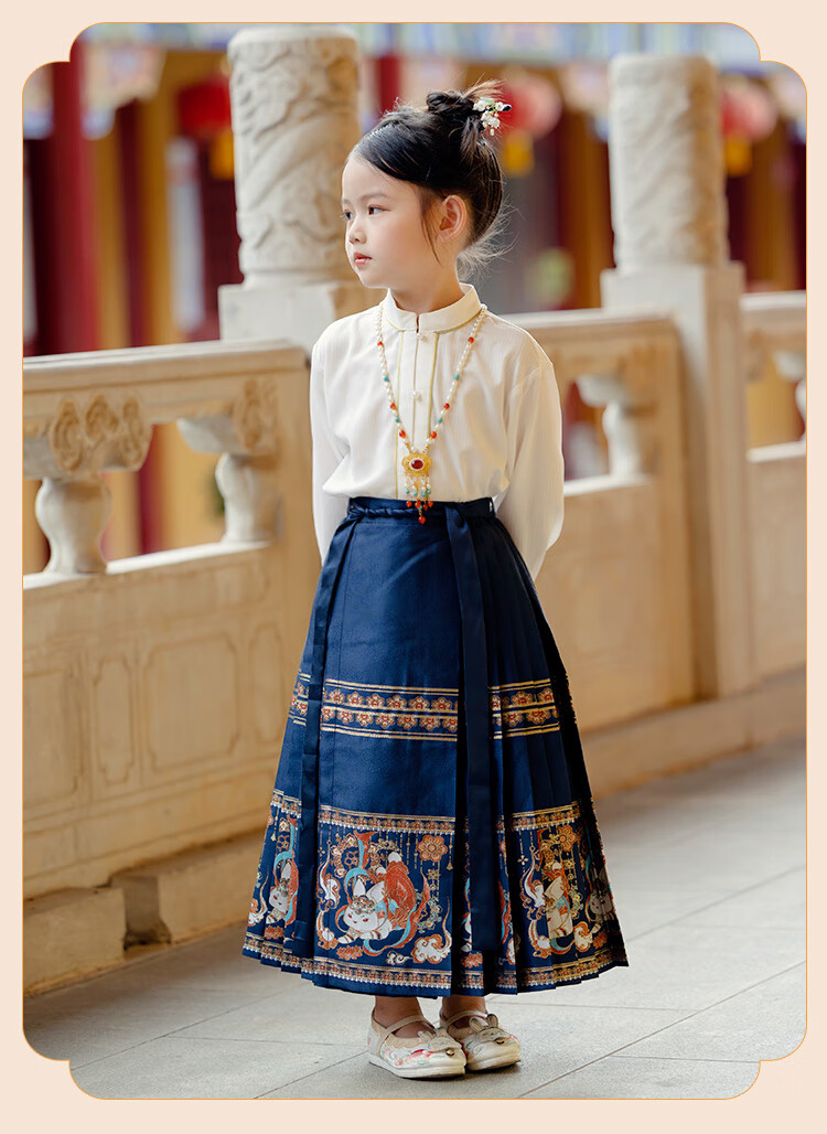 Menghu Nihang Mid-Autumn Festival Hanfu Girls' Spring And Autumn Chinese Style Children's Ming Dynasty Horse-Face Skirt Parent-Child Set, Red Skirt, Size 120 22