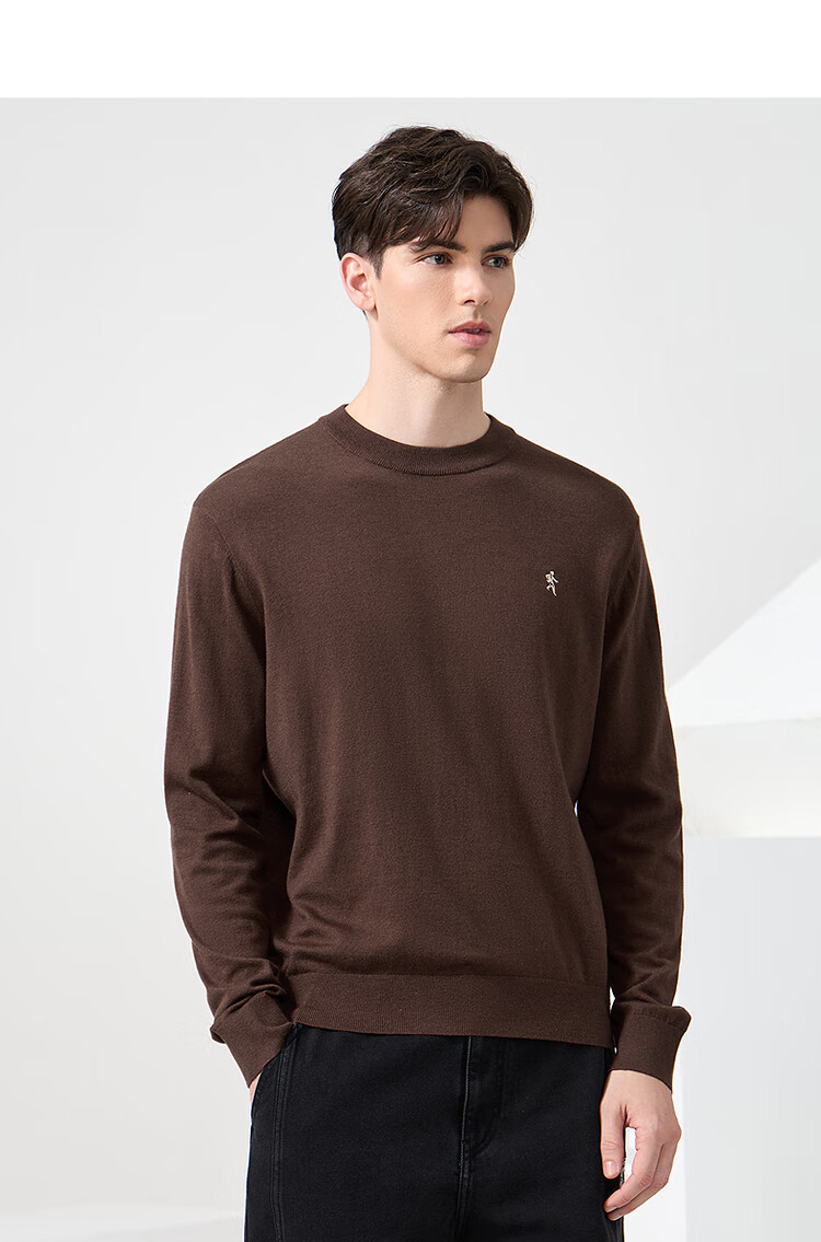 DANCING WOLVES 【Wool】 Autumn Winter Classic Men's Thermal Sweater Round Neck Long Sleeve 306 Brown Size 175 18