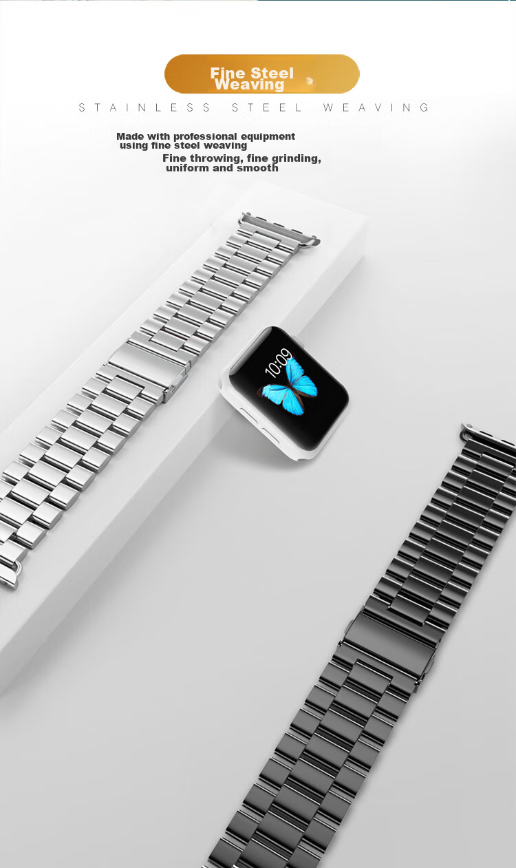 BIAZE Compatible with Apple Watch Band for IWatch S9/10, Stainless Steel Metal Strap for Apple Watch Ultra 2/8/7/6 Series 42/44/45/49mm - BD4 Black 5