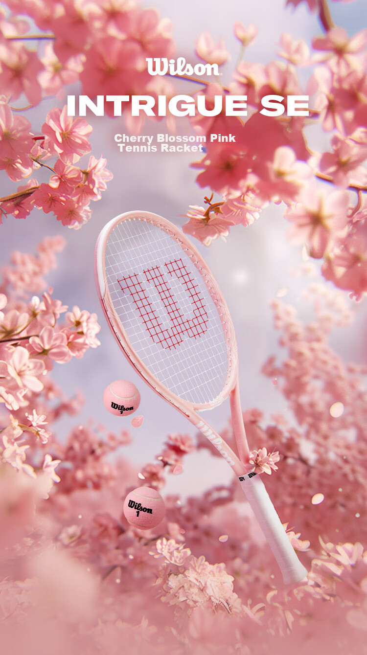 Wilson All-Carbon Integrated Cherry Blossom Pink Advanced Tennis Racket with Large Face And Shock Absorption (Racket And Grip Not Included) 1