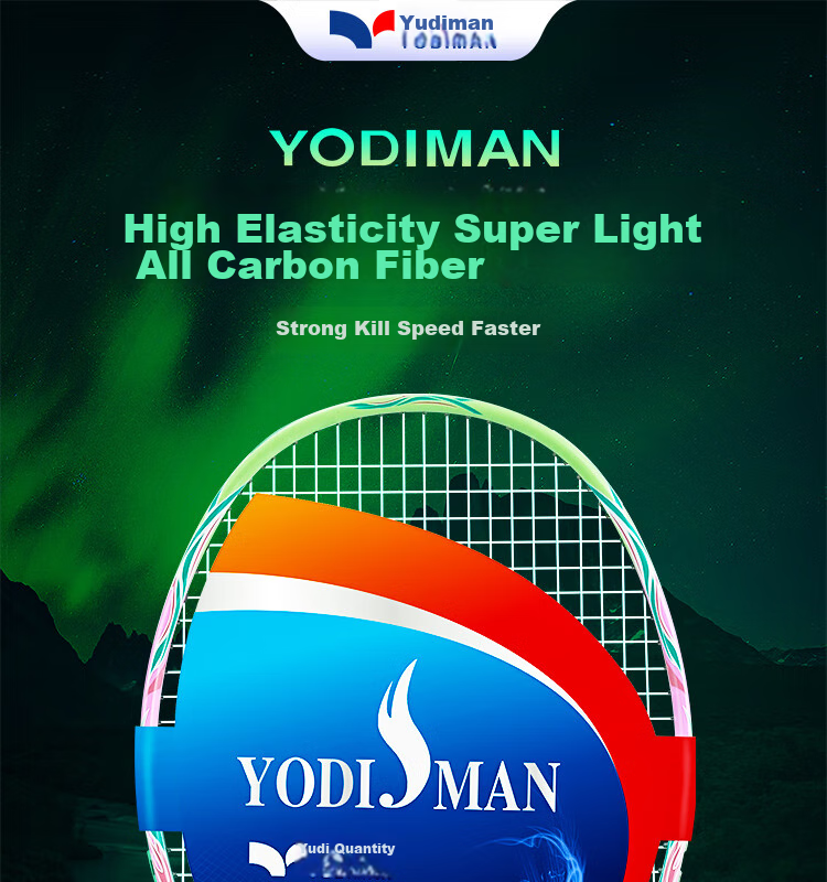 Yodiman Badminton Racket, Full Carbon Ultra-Light 8U Training Racket, Single Racket in Fresh Green (Pre-Strung 25 Lbs) 1