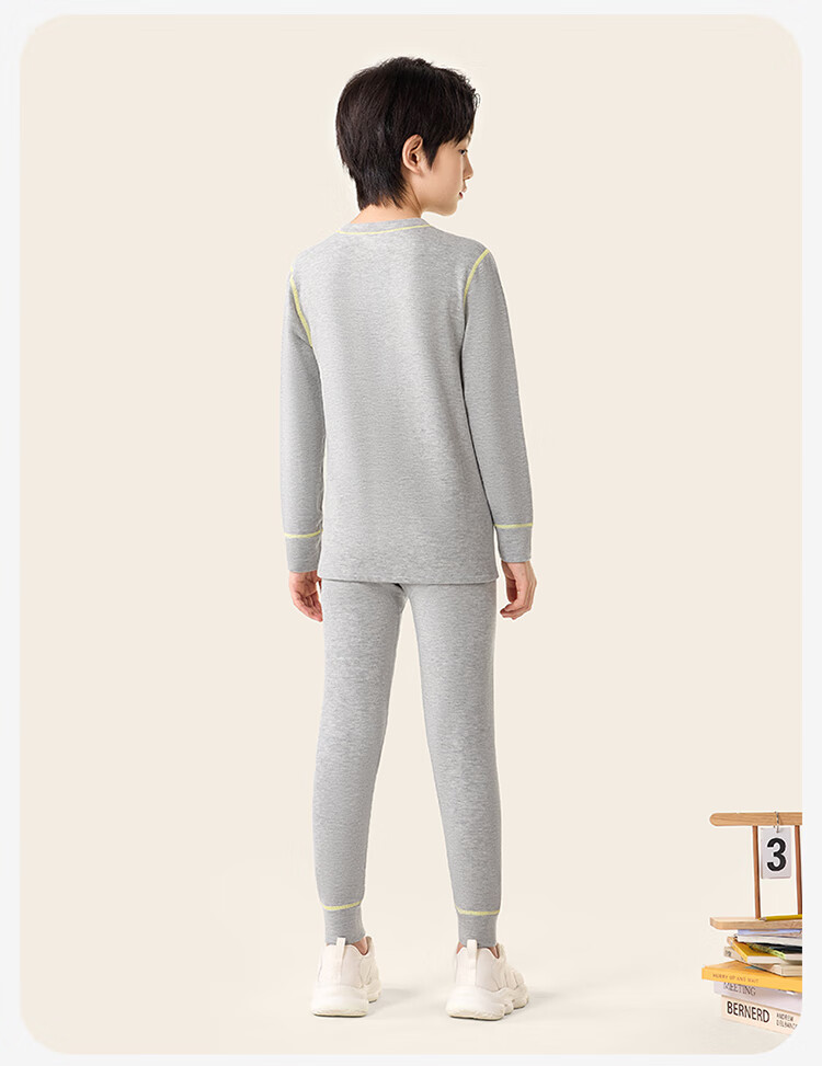 Jiusuiban Children's Thermal Underwear, Boys' Autumn And Winter Medium-Thick Fleece-Lined Cotton Sweater And Pants, for Older Kids, Fleece-Lined Top And Bottom 15