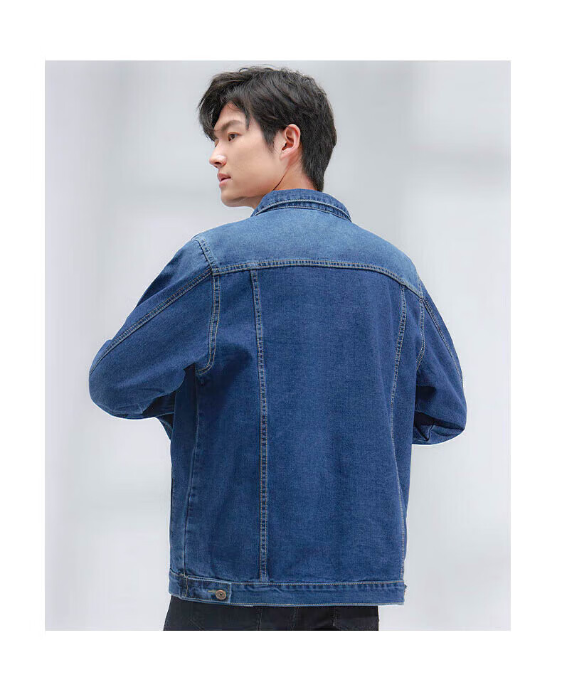 Jeanswest Men's Denim Jacket, 2026 Autumn Season, Soft Comfortable Trendy Lapel Jacket, Men's Outerwear, Dark Blue, Size L 11