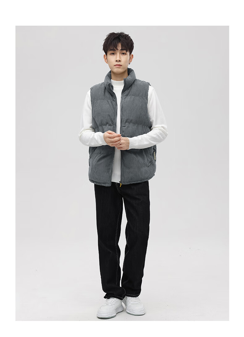 JEANSWEST Men's Spring Autumn Corduroy Loose Vest with Shoulder Bag Warm Jacket Dark Gray 3XL 11