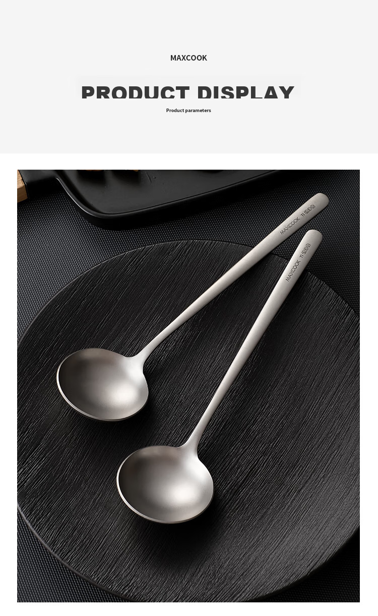 MAXCOOK Pure Titanium Soup Ladle And Spoon, Flat Bottom Large Serving Spoon Round Bottom Dining Spoon Rice Spoon MCCU1792 10