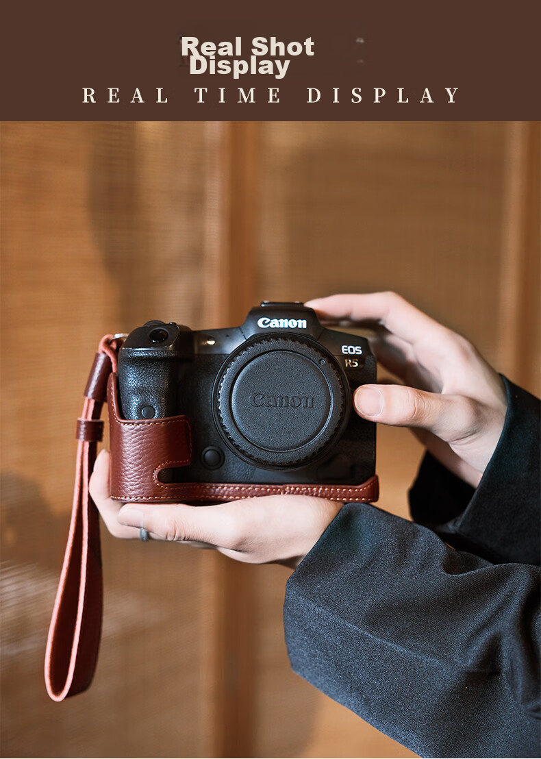 CWATCUN Genuine Leather Camera Base Compatible with EOS R5, R50, R6, R6II Second Generation Cameras, Close-Fitting Canon Protective Cover 9