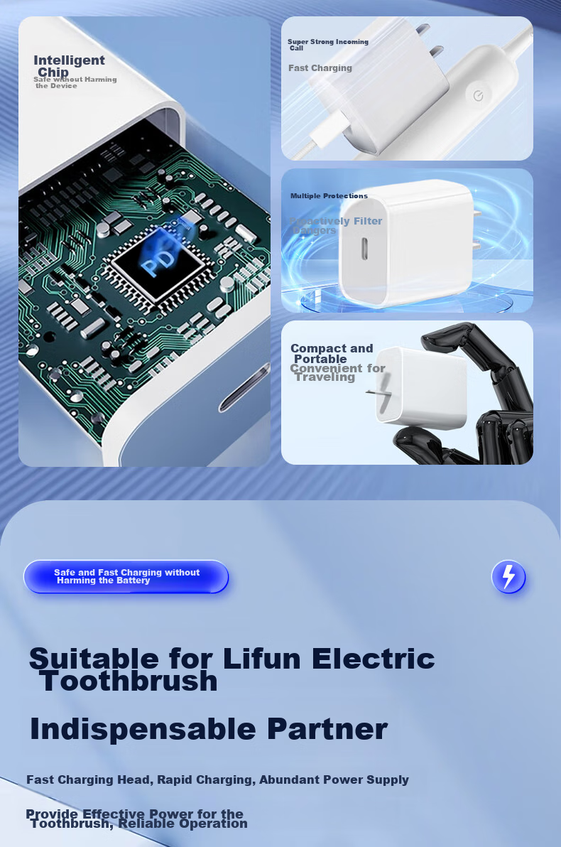 Chaofan Compatible PD Charger Adapter for Lefen Electric Toothbrush, 5V DC Fast Charging Power Supply for Lefen Vibration Electric Toothbrush, Type-C Port Plug USB-C Charging Head 2