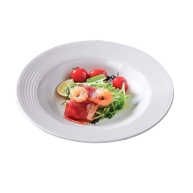 Jieyajie Ceramic Plates for Home Use, White Porcelain Plates, 8.5 Inches, Underglaze Colorful Threaded Straw Hat Plates, Microwave And Dishwasher Safe, Set of 4