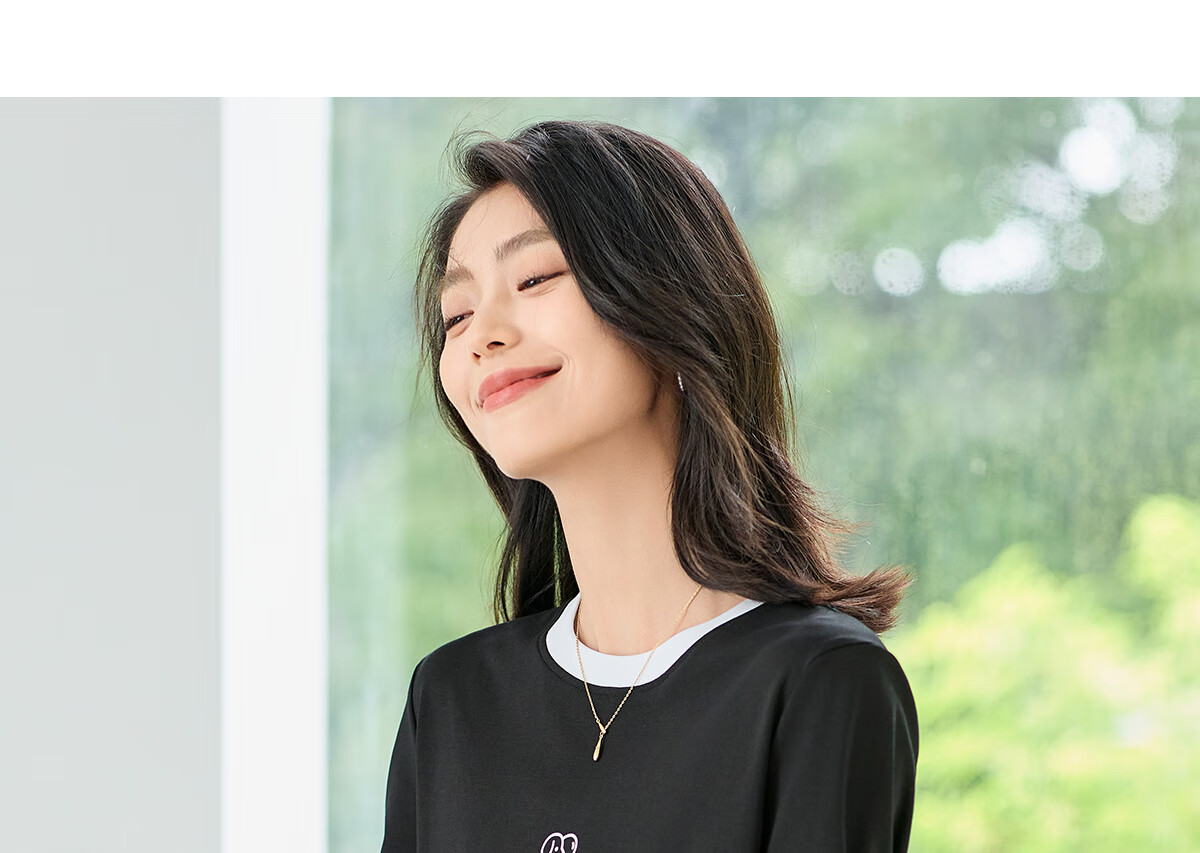 Chushen Women's Spring and Autumn Long Sleeve T-Shirt Pure Cotton Basic Loose Letter Print Crew Neck Top S143T2013 14