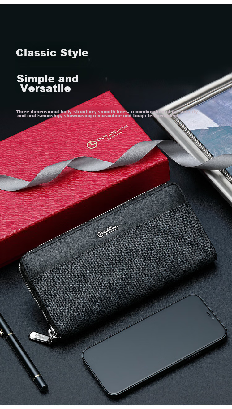 Goldlion Men's Clutch, PVC Handbag Gift Box, Stylish Multifunctional Wallet for Men, Birthday Gift 4