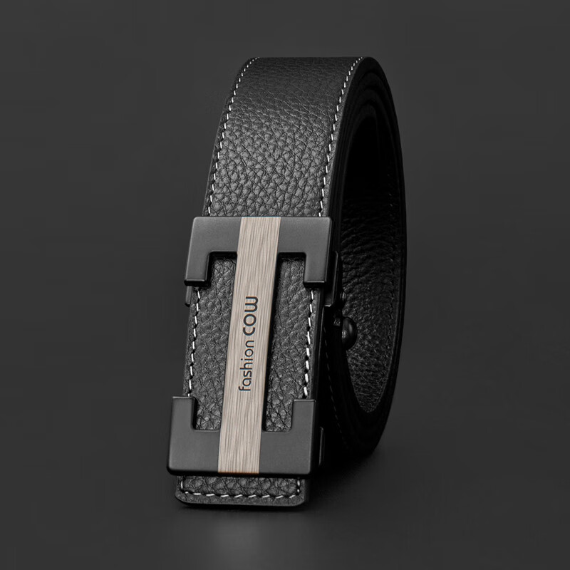 COW Men's Automatic Buckle Genuine Leather Casual Top-Grain Cowhide Belt, Gift Box for Boyfriend Or Father, 998 Black