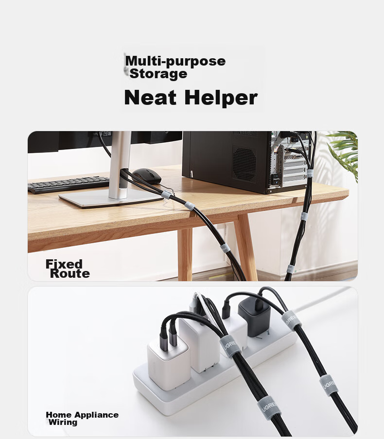 UGREEN Velcro Cable Ties, Self-Adhesive Nylon Zip Ties for Computer Cables, Data Cables, Earphones, Cable Management, No Drilling Required Cable Organizer, No Cutting Needed, 5 Meters Long 11