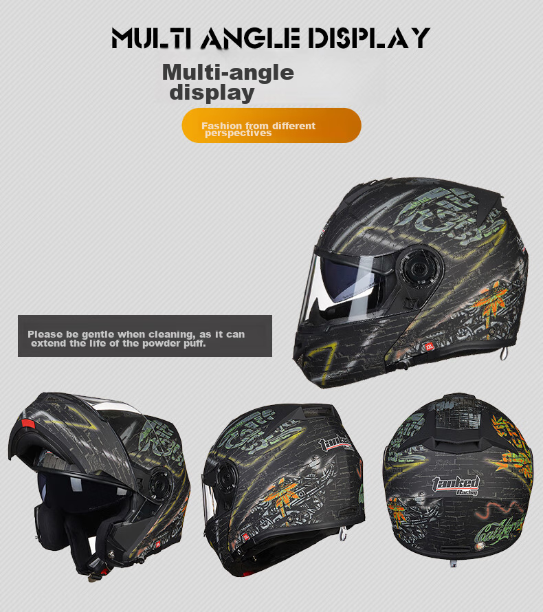 Tanked Racing Motorcycle Helmet T270 Flip-Up Helmet, 3C Certified, Dual Visor, All-Season Anti-Fog Riding Safety Helmet, Matte Black, XL 14