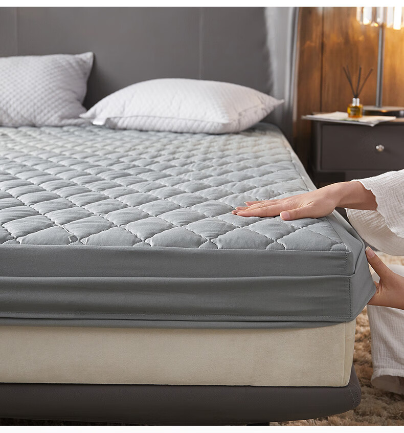 I-WILL Brushed Cotton Quilted Double Mattress Protector Single Piece Spiral Grid Waterproof Quilted Fitted Sheet Khaki 150x200cm 8