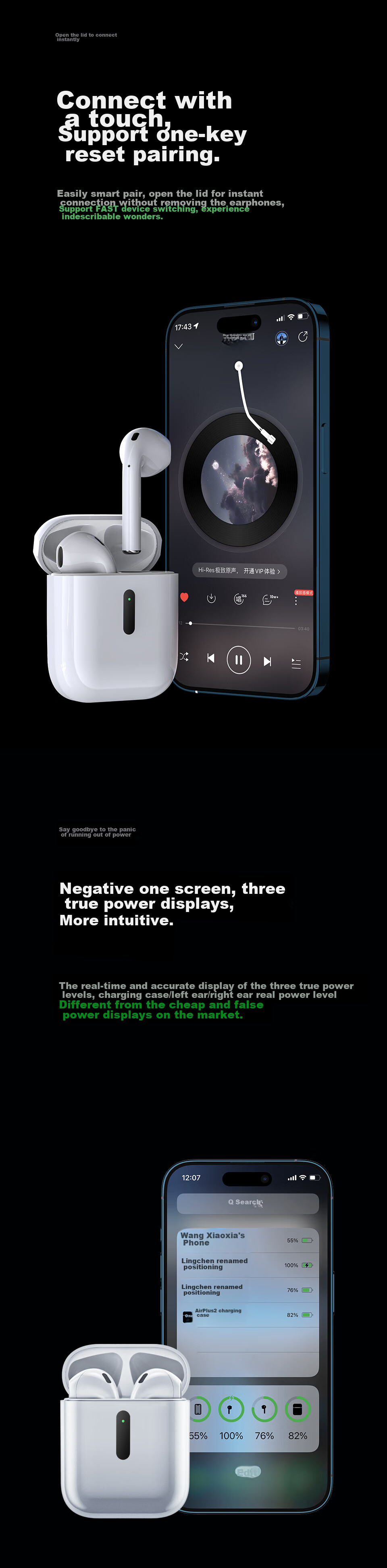 Lingchen Bluetooth Headphones, Wireless Sixth Generation, Huaqiangbei Top Configuration Air3 Mobile Phone Earphones, Suitable for Apple IPhone 16/15/14/13, Semi-In Noise-Cancelling Sports Headphones 3