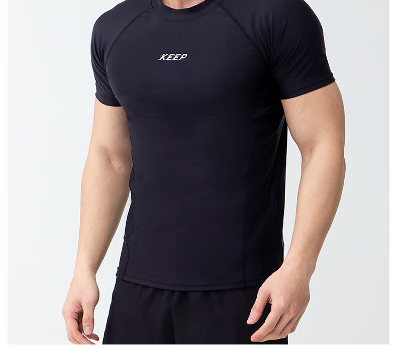 Keep Men's Swimwear, Hot Spring Short-Sleeve Solid Color High-Elastic Swimsuit, Quick-Dry Surfing Suit, 1291 Black, 3XL 10