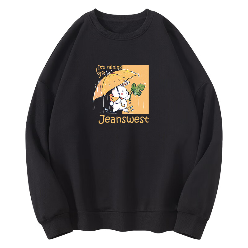 Jeanswest Spring And Summer Women's Sweatshirt 2025, Loose Long-Sleeve Casual Cute Cartoon Print, Round Neck without Hood, Versatile Black, Size M