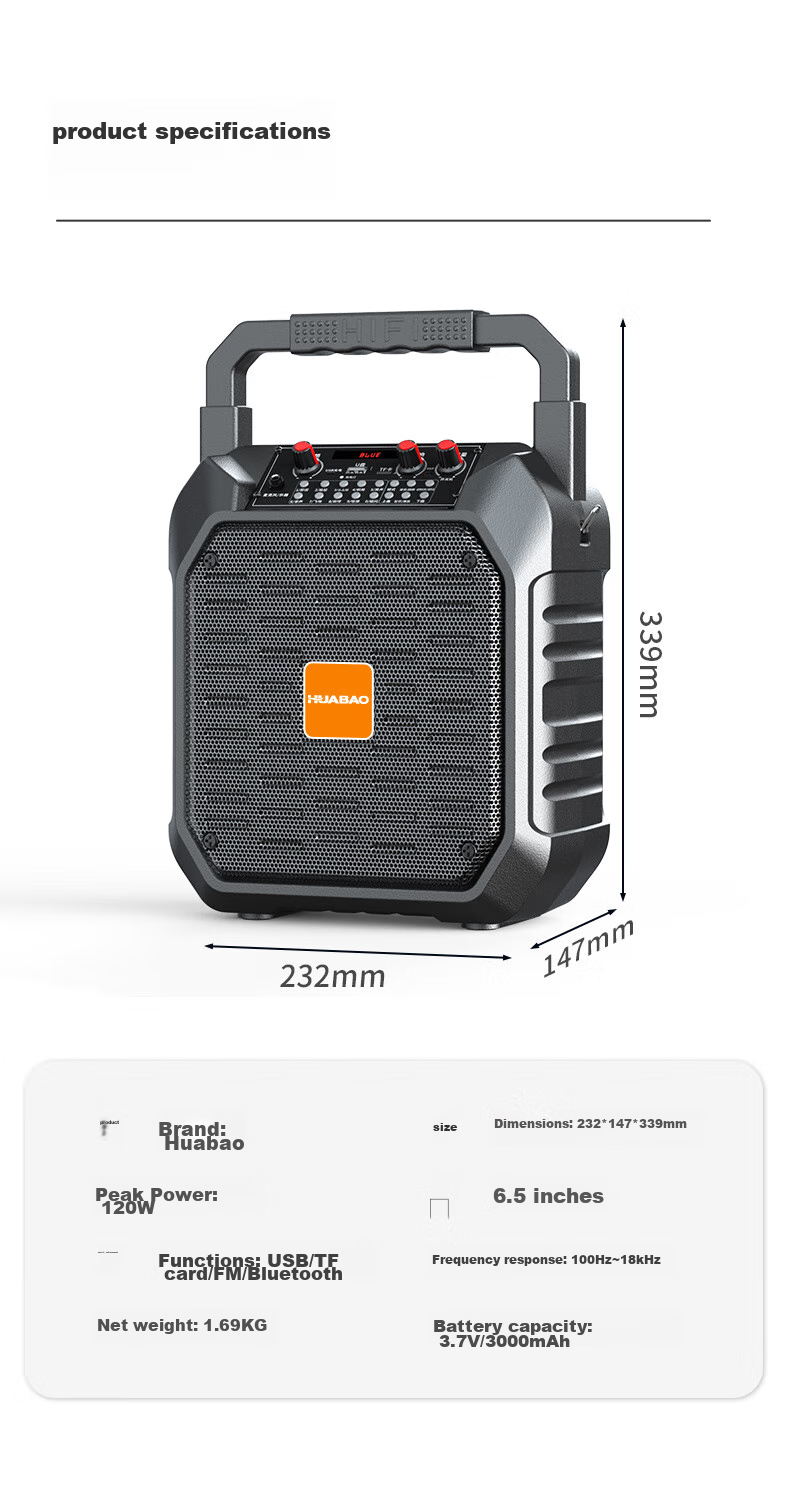 Huabao 1052 Sound Card Version Wireless Bluetooth Speaker with High Volume for Outdoor Square Dancing, Small Portable Handheld Speaker for Home Use, Street Vending, And Cash Collection with Voice Broadcast Functio 10