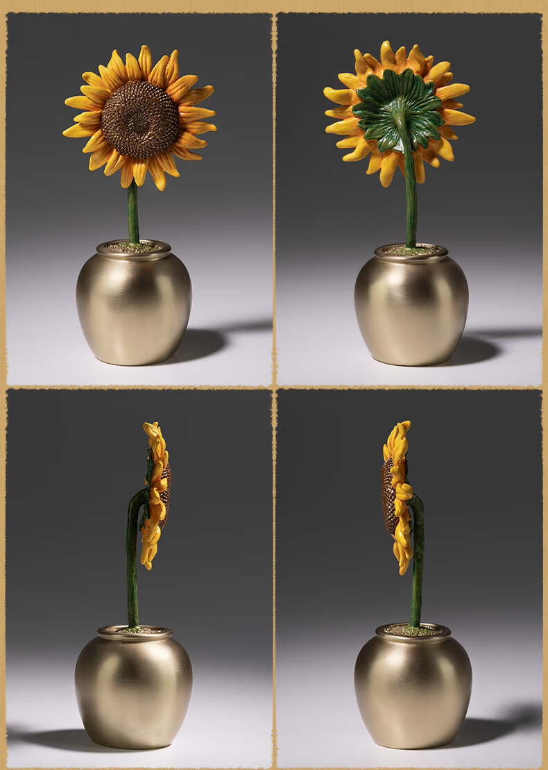 Tongshifu "One Move to Win" Living Room Desktop Sunflower Copper Ornament, Home Decor Craft Item 5