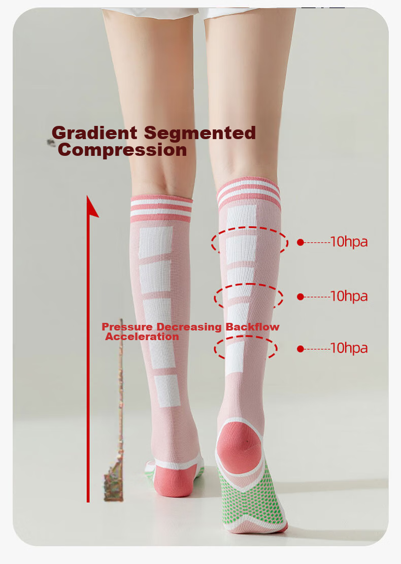 Duweike Pressure Socks, Professional Non-Slip Muscle Yoga Calf Socks, Sports Women's Running Jump Rope Marathon Cycling, Pink + Black 7