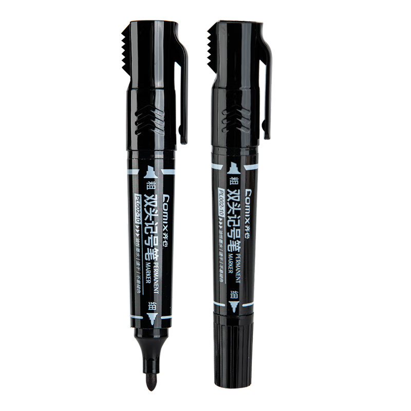 COMIX Double-Ended Thick Marker Pen for Logistics, Signing And Teaching, Oil-Based Quick-Drying Line Drawing Pen for Meetings And Marking, 10 Pens/Box, Black, EM002-10