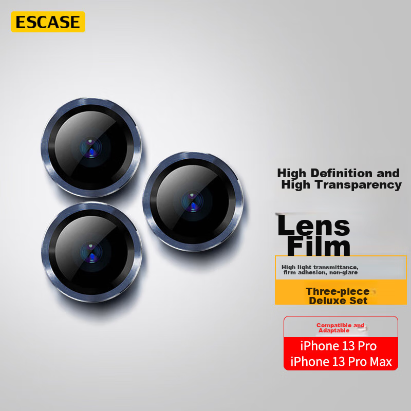 ESCASE IPhone 13 Pro Max/13 Pro Camera Lens Tempered Glass Film, Metal Rear Camera Full Coverage, Ultra-Thin, HD Clear, Wear-Resistant, Eagle Eye Blue Color